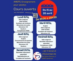 L'AMEPS vous invite à sa semaine "Cours ouverts" du 15 au 20 avril 2024 à Erquelinnes