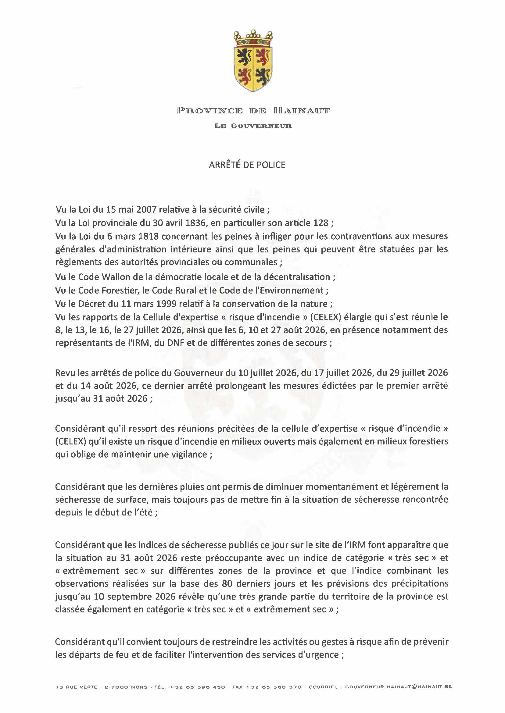 01Hainaut - Arrete sécheresse-10 septembre