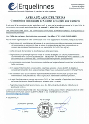 AVIS AUX AGRICULTEURS - Commission communale de constat de dégâts aux cultures le 31 juillet 2026