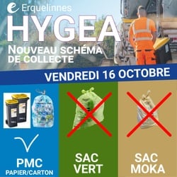 HYGEA collecte les PMC et les papiers/cartons ce vendredi 16 octobre 2026